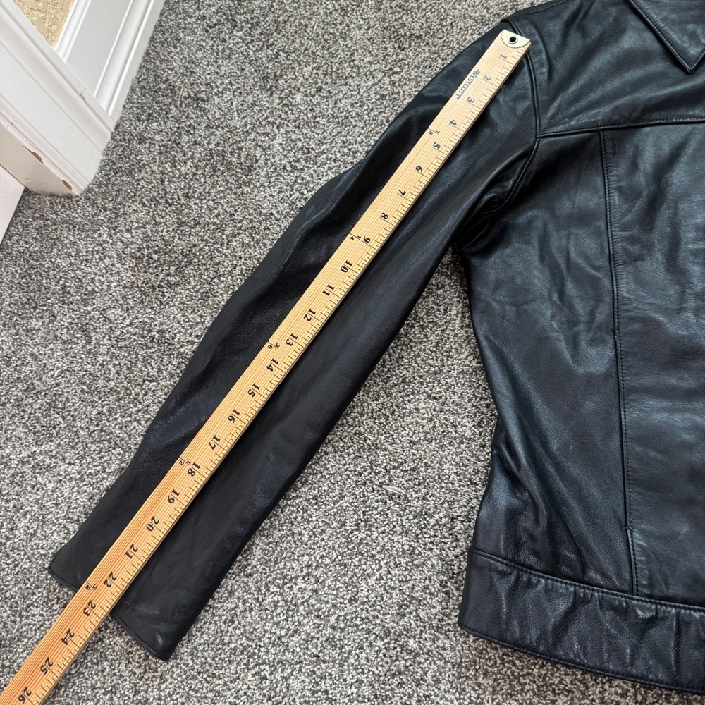Vintage GAP Leather Jacket Womens M Black Zip Up Minimalist 90s Coat - Picture 10 of 15